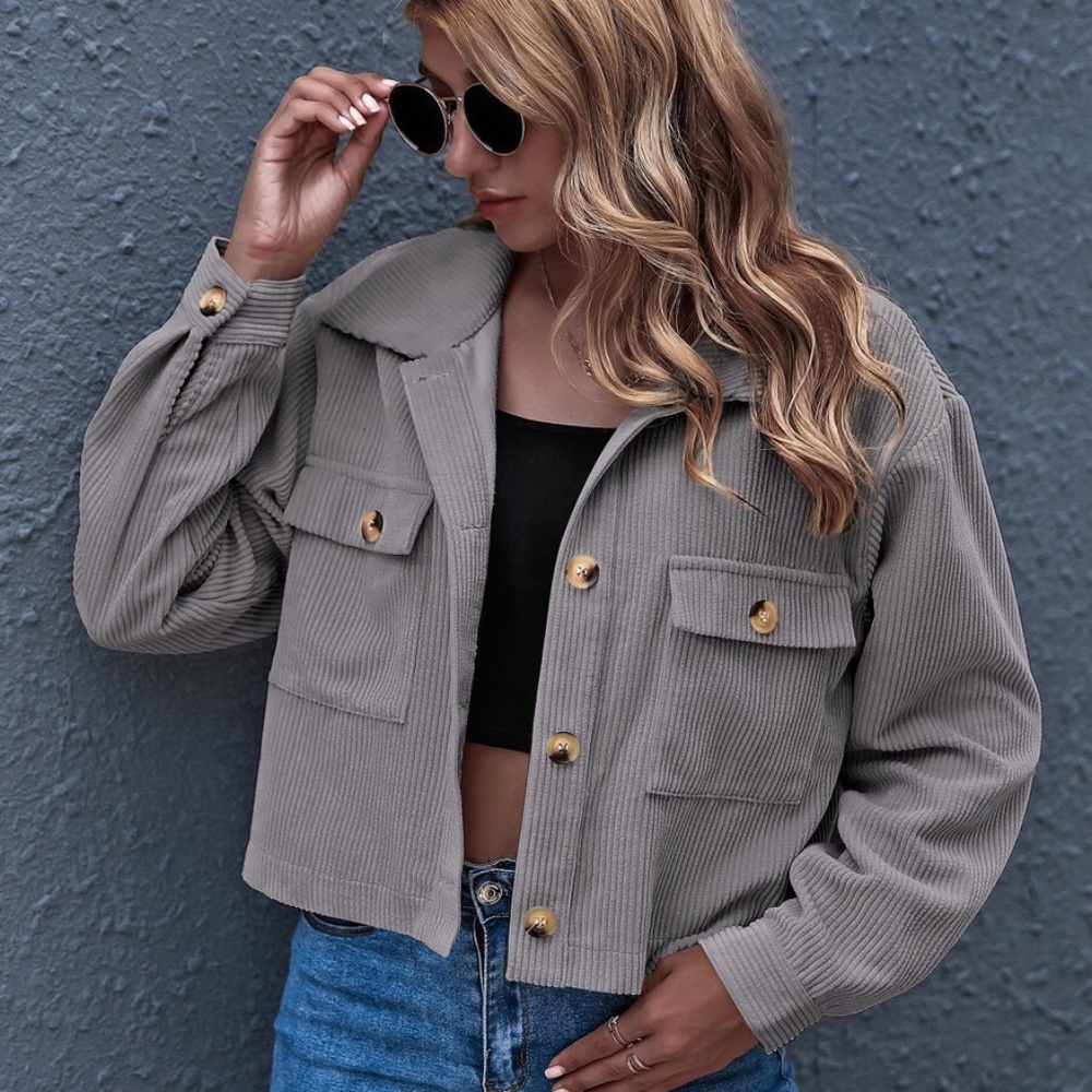 button up pocket corduroy classic jacket shacket - Picture 9 of 13
